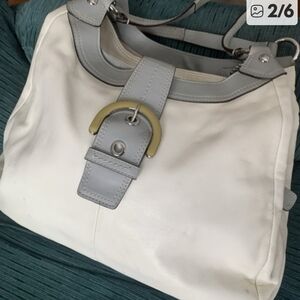 Coach Soho Hobo In Cream And Gray Leather.